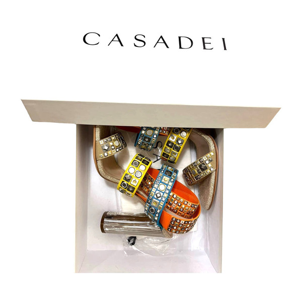 Casadei NWT Babilonia Made in Italy Silver & Multi-Color Chunky Heel Sandals 7 - Picture 5 of 16